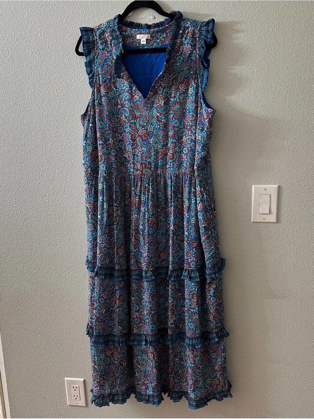J. Jill Blue Paisley Ruffled Tiered Maxi Dress